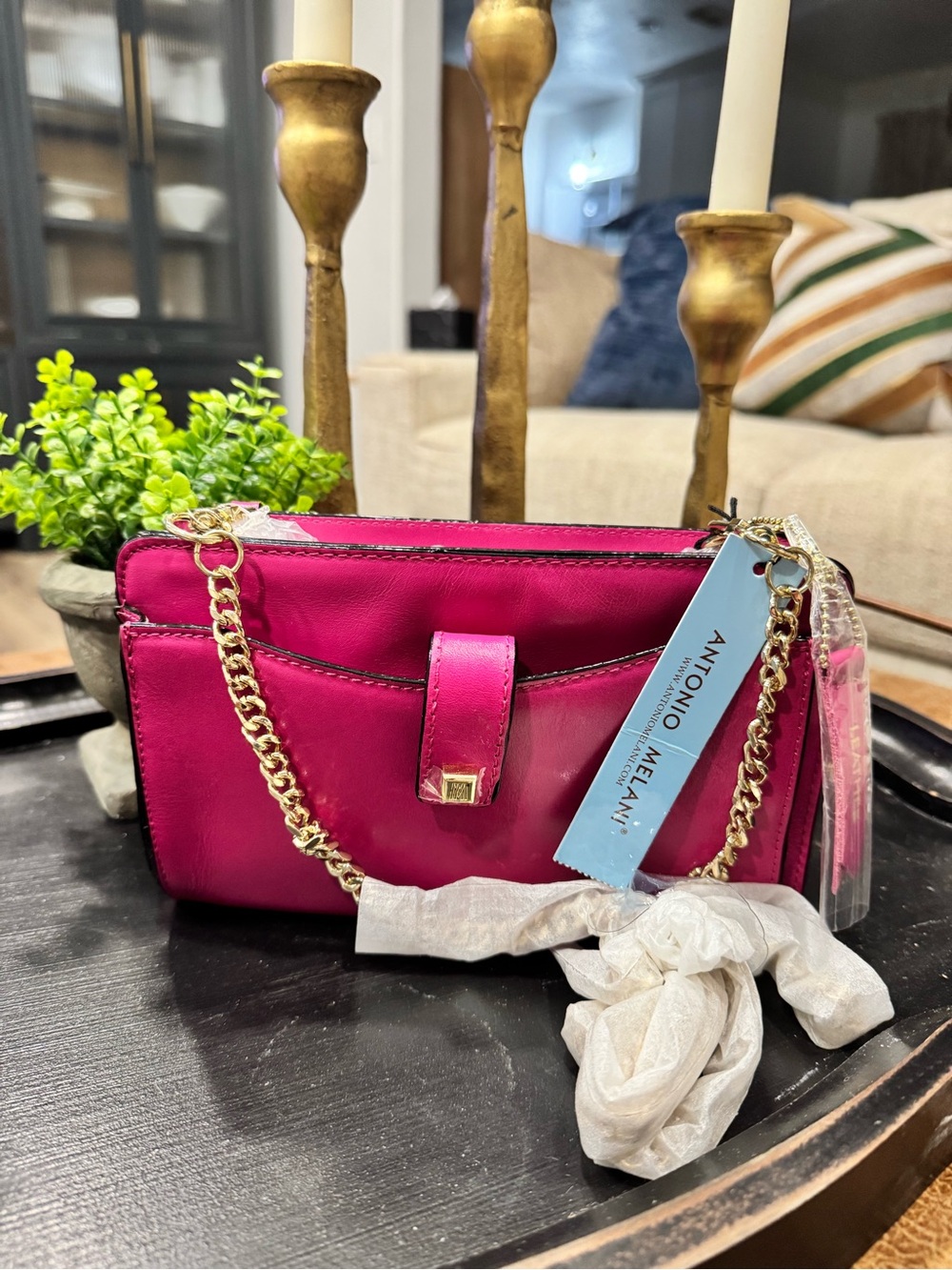 ANTONIO MELANI Hot Pink Chain-Handle Crossbody Bag